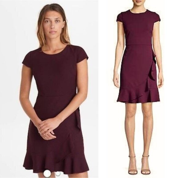 Karl Lagerfeld Cap Sleeve Fit and Flare Dress In Eggplant Women's Size 12 - Picture 1 of 5